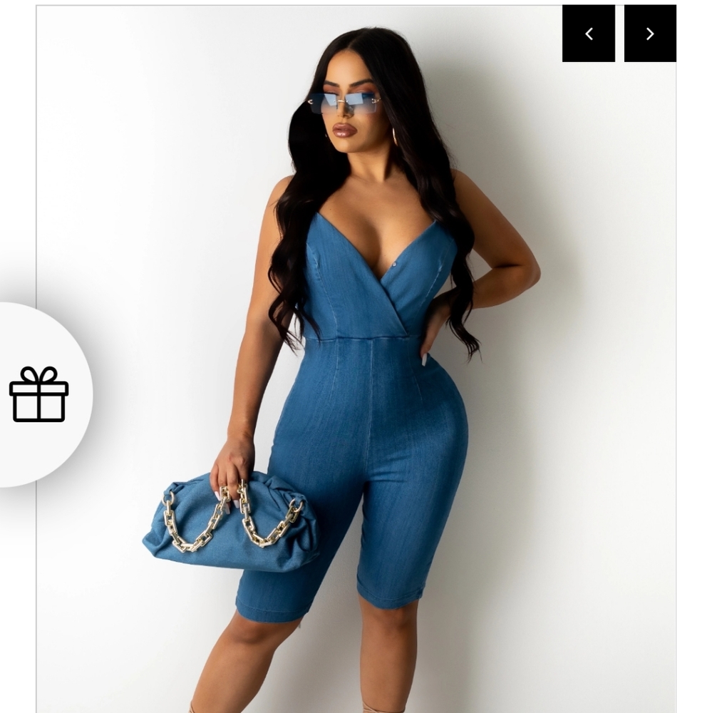 Denim back out romper